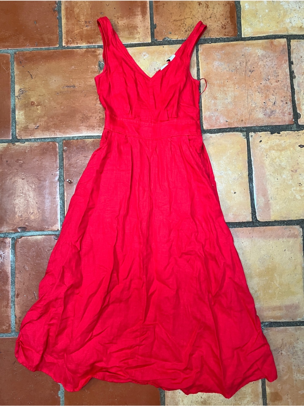 Joie Red V-Neck Sleeveless Linen Midi Dress